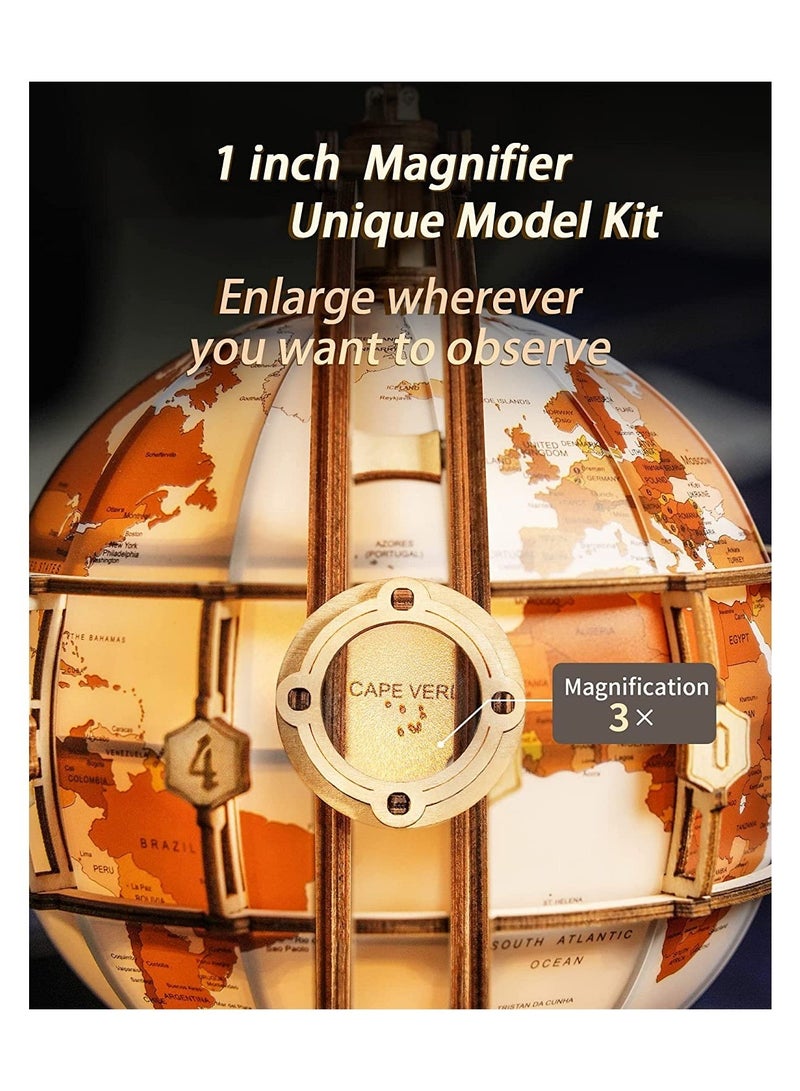 3D Wooden Globe Puzzle for Adults-LED Illuminated Wood Block Puzzle-Model Building Kit-Gift for Birthday/Father's Day - Image 4